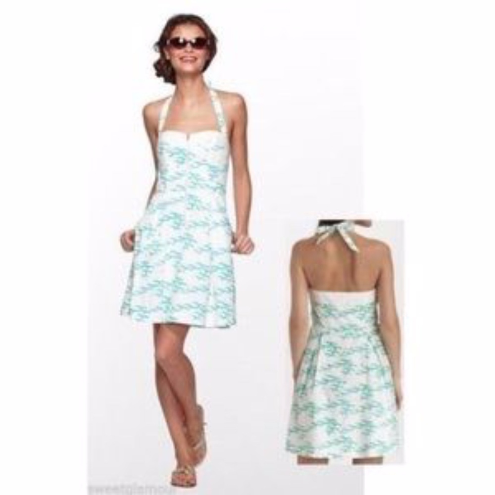 White and Teal Lilly Pulitzer Halter Dress
